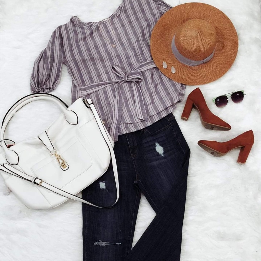 Blue Striped Top with Half Sleeves
